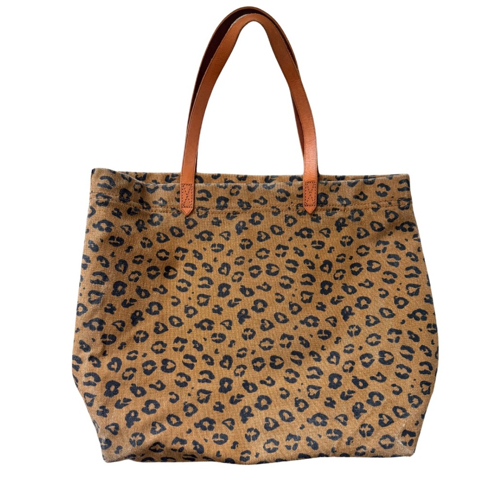 Madewell Leopard Print Tote in Tan and Black with Brown Leather Handles